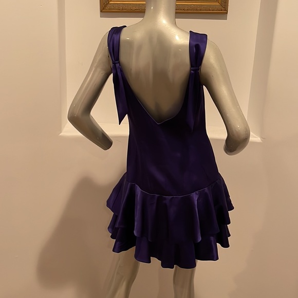 Karen Millen Sleeveless Tiered Royal Blue Drop Waist Mini  Dress Cocktail Size 8 - Picture 4 of 13